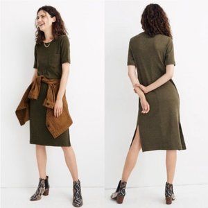 Madewell Ribbed Pocket Tee Midi Dress in Kale